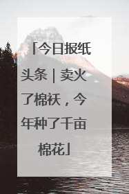 今日报纸头条｜卖火了棉袄，今年种了千亩棉花