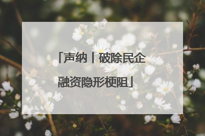 声纳丨破除民企融资隐形梗阻