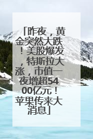 昨夜，黄金突然大跌！美股爆发，特斯拉大涨，市值一夜增超5400亿元！苹果传来大消息