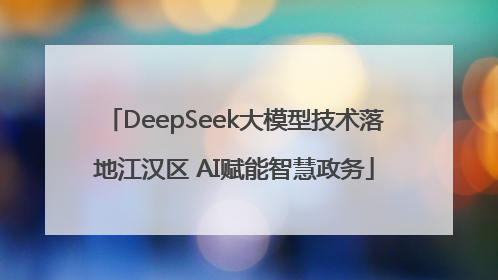 DeepSeek大模型技术落地江汉区 AI赋能智慧政务